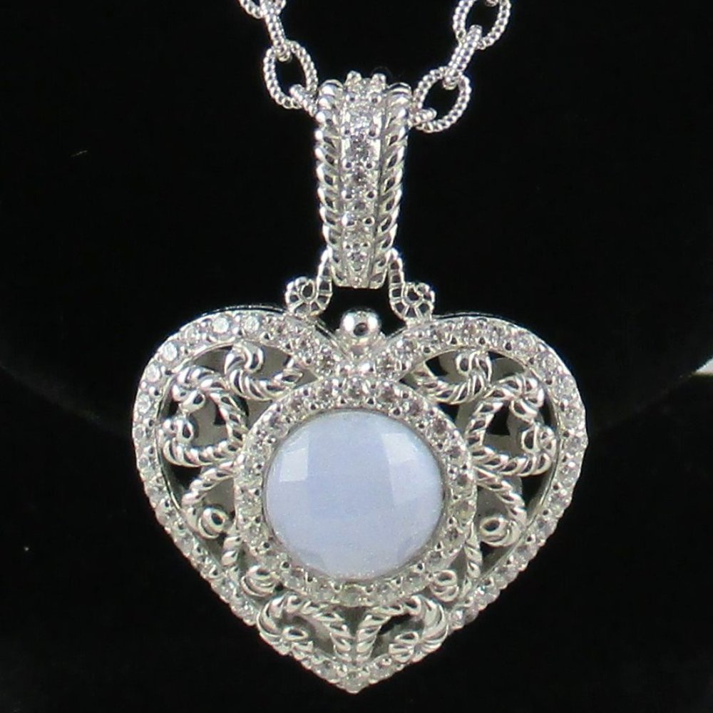 Judith Ripka Blue Agate Heart Enhancer with Chain - Picture 14 of 16